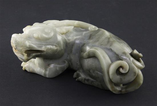 A large Chinese bowenite jade figure of a chimera, 19th / 20th century, 17cm